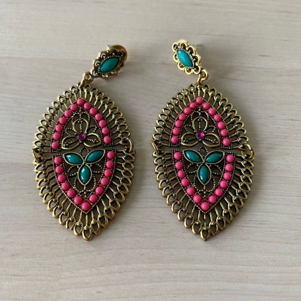 Fuscia & Turquoise Middle Eastern Style Earrings